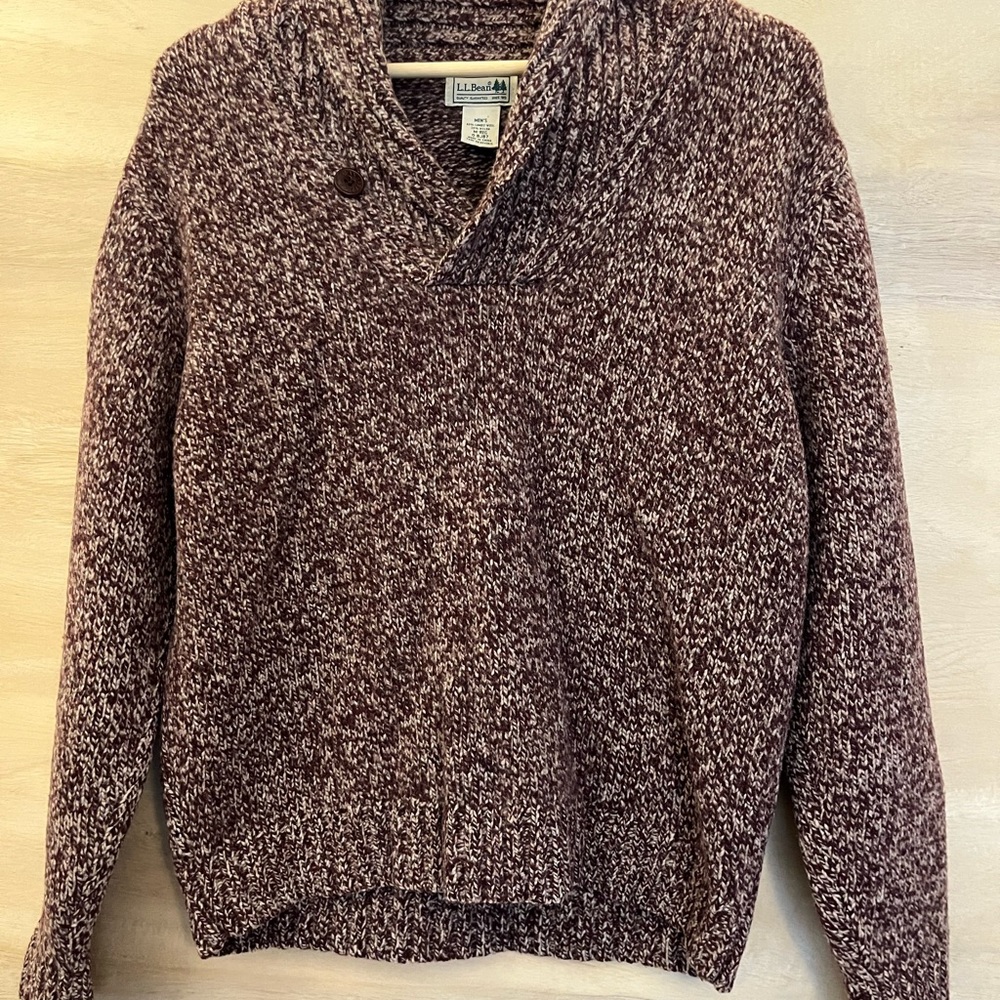 L.L. Bean Men's Marled Wool Sweater - Burgundy and White